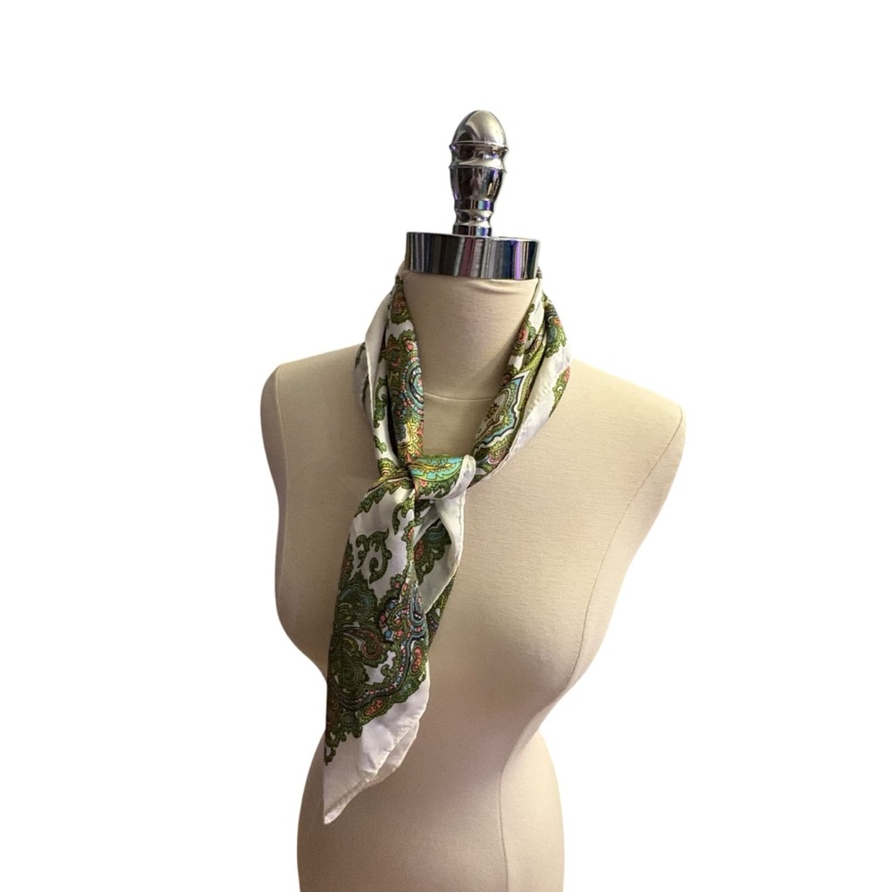 5 for $40 Vintage White Green Paisley Square Scarf - Picture 6 of 8